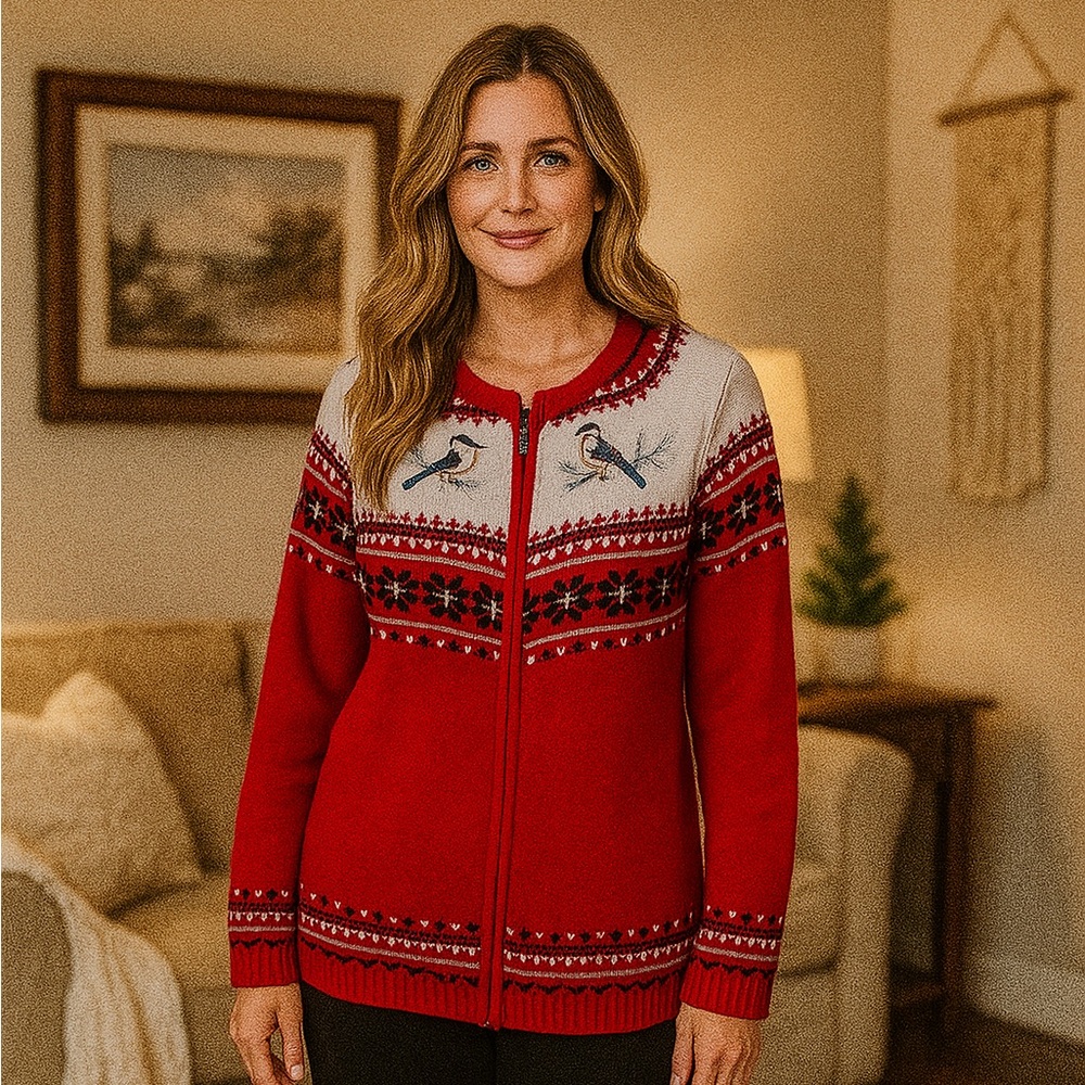 Festive Bird Sweater, Size Medium